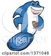 Poster, Art Print Of Shark School Mascot Character Swimming With An American Football