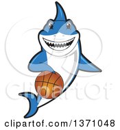 Poster, Art Print Of Shark School Mascot Character Dribbling A Basketball