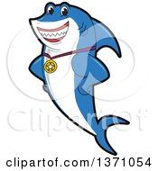 Shark School Mascot Character Wearing A Sports Medal