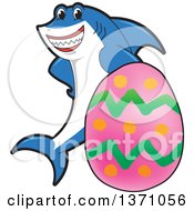 Clipart Of A Shark School Mascot Character With An Easter Egg Royalty Free Vector Illustration
