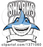 Poster, Art Print Of Shark School Mascot Character With Text Over A Blank Banner And Shield