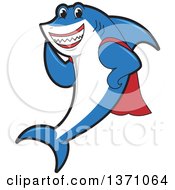 Poster, Art Print Of Shark School Mascot Character In A Super Hero Cape
