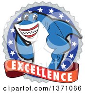 Poster, Art Print Of Shark School Mascot Character On An Excellence Badge