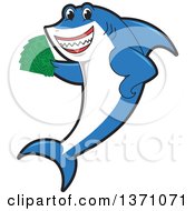 Poster, Art Print Of Shark School Mascot Character Holding Cash Money