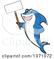 Poster, Art Print Of Shark School Mascot Character Holding A Blank Sign