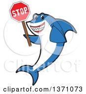 Poster, Art Print Of Shark School Mascot Character Holding A Stop Sign