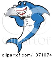Poster, Art Print Of Shark School Mascot Character Waiter Holding A Cloche Platter
