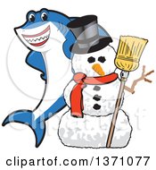 Poster, Art Print Of Shark School Mascot Character With A Christmas Snowman