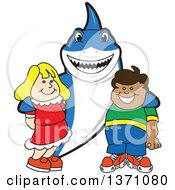 Poster, Art Print Of Shark School Mascot Character Posing With Students