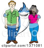 Poster, Art Print Of Shark School Mascot Character Standing With Student Parents