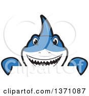 Shark School Mascot Character Looking Over A Sign