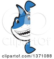 Poster, Art Print Of Shark School Mascot Character Looking Around A Sign
