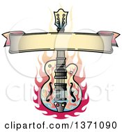 Blank Ribbon Banner And Flaming Guitar Tattoo Design