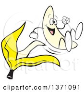 Clipart Of A Cartoon Happy Banana Jumping Out Of A Peel Royalty Free Vector Illustration