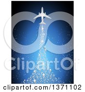 Poster, Art Print Of Silhouetted Airplane With A Magical Silver Star Christmas Tree Trail Over Blue