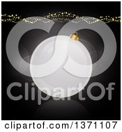Poster, Art Print Of 3d Glass Christmas Bauble Ornament With A Wave Of Gold Dots And And Stars Over Gray With Flares