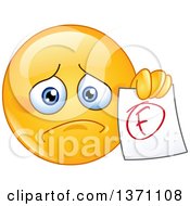 Poster, Art Print Of Sad Cartoon Yellow Smiley Face Emoticon Emoji Holding Out A Failed Report Card