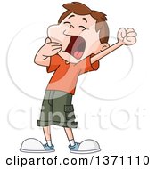 Poster, Art Print Of Cartoon Brunette White Boy Stretching And Yawning