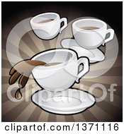 Poster, Art Print Of Background Of Coffee Cups Over Brown Rays