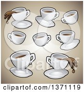 Poster, Art Print Of Coffee Cups Over Gradient Brown