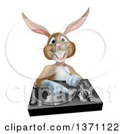 Poster, Art Print Of Happy Brown Bunny Rabbit Dj Over A Turntable