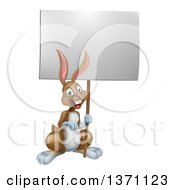 Poster, Art Print Of Happy Brown Bunny Rabbit Holding A Blank Sign