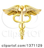 Clipart Of A Gold Medical Caduceus With Snakes On A Winged Rod Royalty Free Vector Illustration
