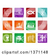 White Christian Icons On Colorful Squares