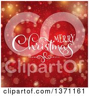 Poster, Art Print Of Merry Christmas Greeting Over Red With Stars Bokeh And Snowflakes