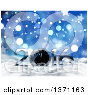Poster, Art Print Of 3d Clock And New Year 2016 In Snow Over Blue Bokeh And Stars