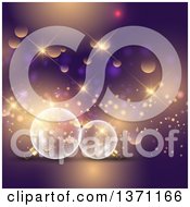 Poster, Art Print Of Christmas Background With 3d Transparent Glass Snowflake Bauble Ornaments Over Purple With Flares