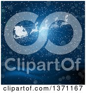 Clipart Of A Santas Sleigh And Magic Reindeer Made Of Stars Over Blue With Snow And Flares Royalty Free Vector Illustration by KJ Pargeter