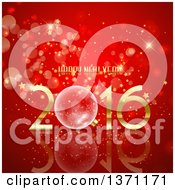 Clipart Of A Happy New Year 2016 Greeting With A 3d Bauble Over Red With Stars And Bokeh Royalty Free Vector Illustration