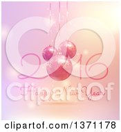 Clipart Of A Happy New Year 2016 Greeting With Suspended Baubles In Vintage Fade Royalty Free Vector Illustration
