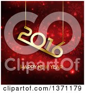 Clipart Of A Gold Happy New Year 2016 Greeting Over Red Stars And Snowflakes Royalty Free Vector Illustration