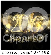 Clipart Of A Happy New Year 2016 Greeting In Gold With Flares And Stars On Black Royalty Free Vector Illustration
