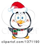 Clipart Of A Happy Christmas Penguin Wearing A Santa Hat Royalty Free Vector Illustration by Hit Toon