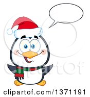 Poster, Art Print Of Happy Christmas Penguin Talking And Wearing A Santa Hat