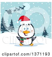 Poster, Art Print Of Happy Christmas Penguin Sitting In The Snow Under Santas Sleigh