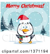 Poster, Art Print Of Happy Christmas Penguin Sitting In The Snow Under Merry Christmas Text
