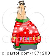 Cartoon Chubby White Man Wearing A Snowflake And Lights Ugly Christmas Sweater