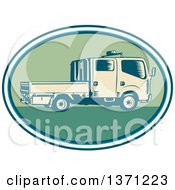 Poster, Art Print Of Retro Woodcut Double Cab Truck In An Oval
