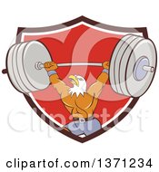 Clipart Of A Cartoon Bald Eagle Man Bodybuilder Working Out With A Barbell In A Shield Royalty Free Vector Illustration