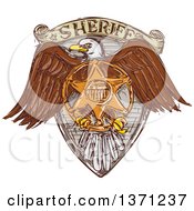 Poster, Art Print Of Sketched Bald Eagle Sheriff Badge Shield