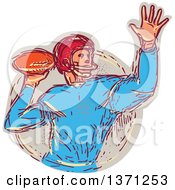 Poster, Art Print Of Sketched Quarterback Football Player Throwing