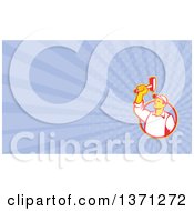 Clipart Of A Retro Union Worker Holding Up A Hammer And Pastel Purple Rays Background Or Business Card Design Royalty Free Illustration