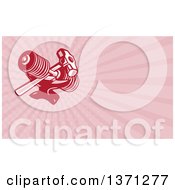Clipart Of A Retro Dumbbell Sledgehammer And Anvil And Pink Rays Background Or Business Card Design Royalty Free Illustration