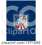 Poster, Art Print Of Greeting Card Design With An American Patriot Holding Up A Torch And Always Honor The Heroes On Patriots Day Text On Blue