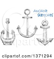 Clipart Of Black And White Sketched Anchors With Blue Text Royalty Free Vector Illustration