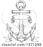 Poster, Art Print Of Black And White Sketched Anchor With A Blank Ribbon Banner